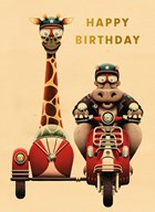 folio houten verjaardagskaart met giraffe en nijlpaard